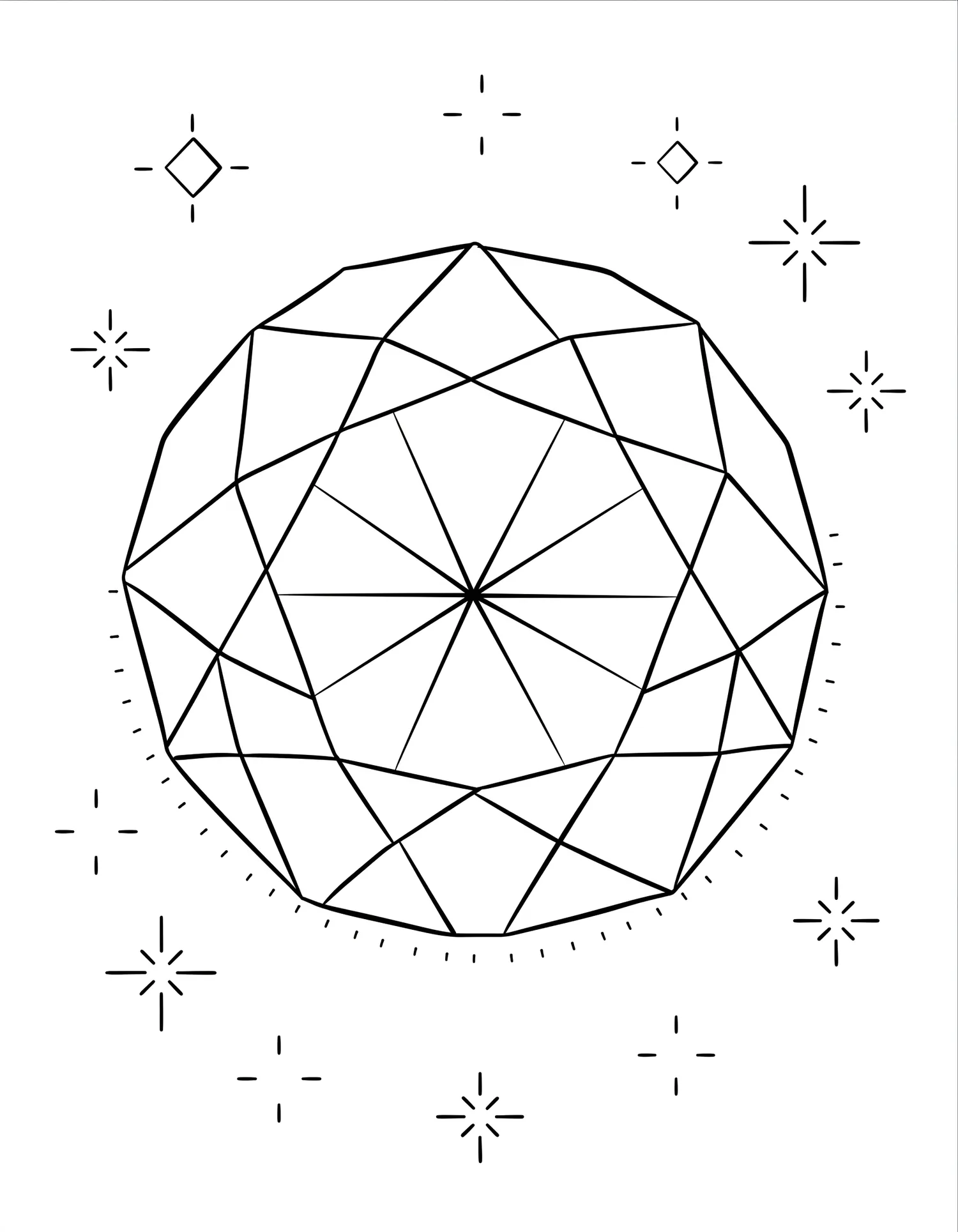 Diamant Facetté Précieux, Coloriage géométrique à imprimer gratuitement